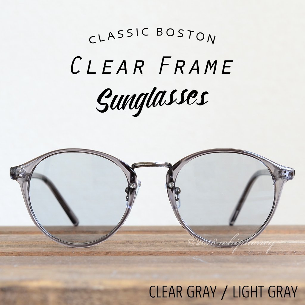サングラス ラウンドボストン クリアグレーフレームライトグレーレンズ