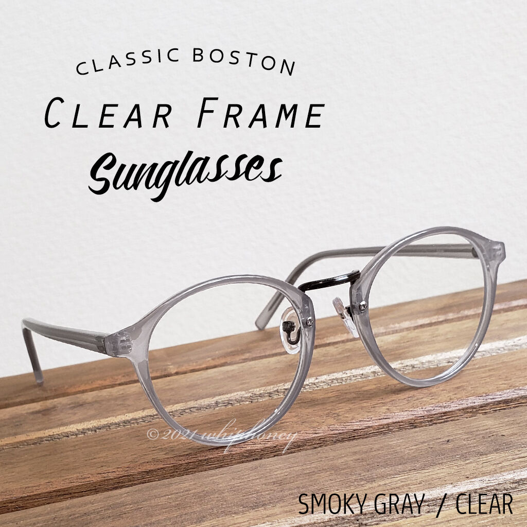 サングラス ラウンドボストン スモーキーグレーフレーム クリアレンズ