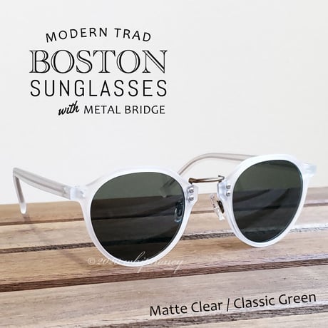 送料無料 トラッドボストン眼鏡 マットクリアホワイトフレーム スモーク サングラス