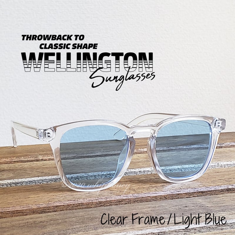 サングラス スクウェアウェリントン クリアフレーム ライトブルー