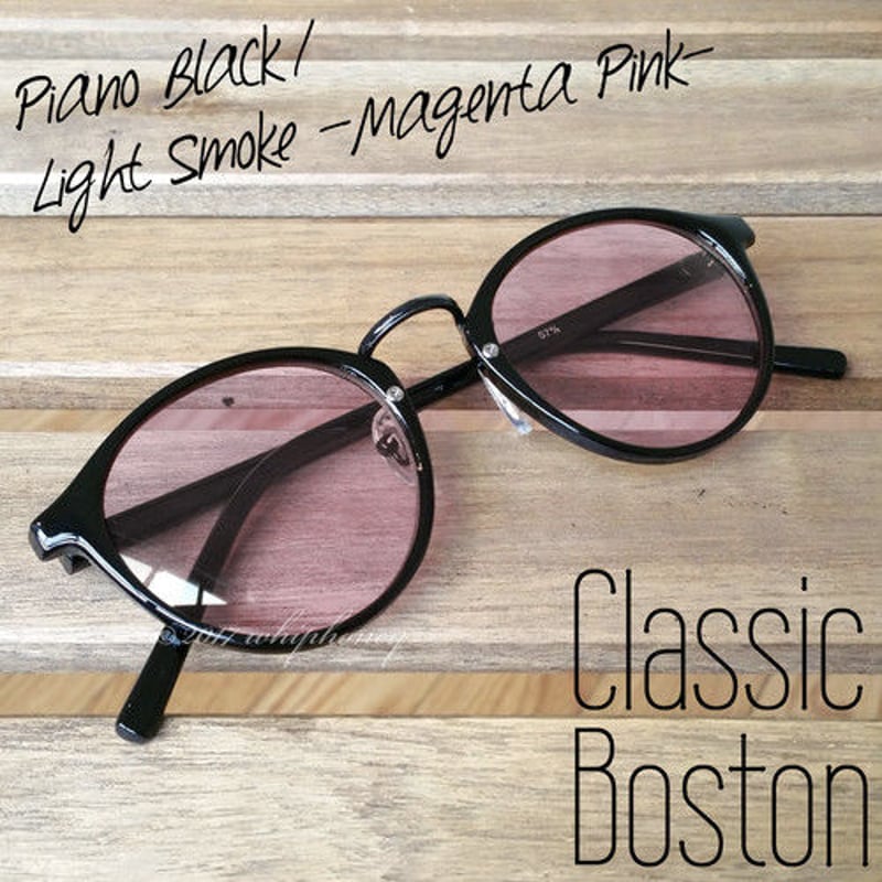 サングラス ラウンドボストンだて眼鏡ピアノブラック マゼンタピンク