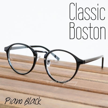 送料無料 ラウンドボストンだて眼鏡 ピアノブラックフレーム クリア レンズ サングラス