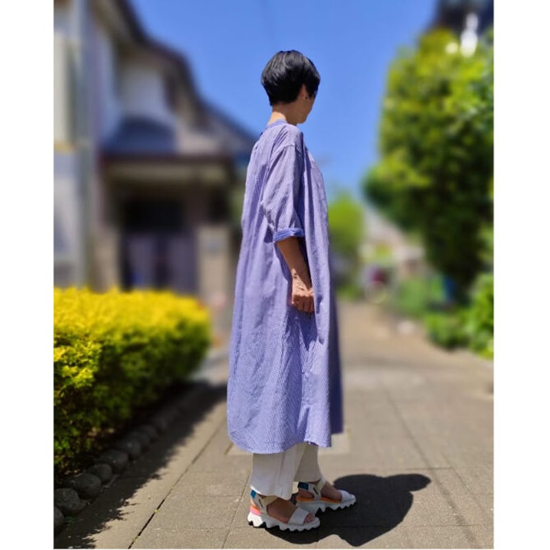 IFOP016-231 ネイビーギンガムギャザーワンピース | シロヤイチガン