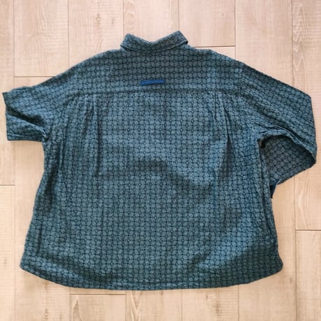 IFSH020-251　インディゴレース　シャツ  　ブルー×ネイビー