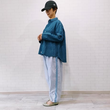 IFSH020-251　インディゴレース　シャツ  　ブルー×ネイビー