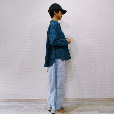 IFSH020-251　インディゴレース　シャツ  　ブルー×ネイビー