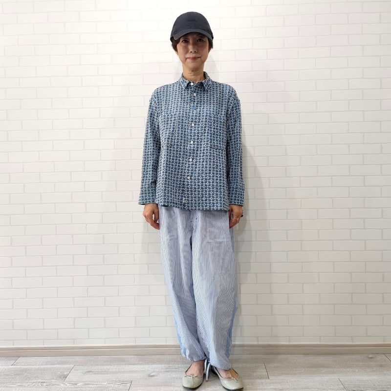 IFSH020-251 インディゴレース シャツ サックス×白 | シロヤ