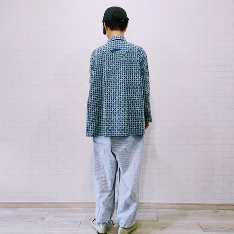 IFSH020-251　インディゴレース　シャツ  　サックス×白