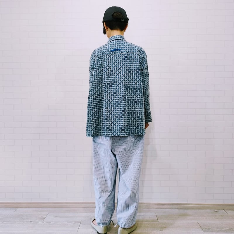 IFSH020-251 インディゴレース シャツ サックス×白 | シロヤイチガン