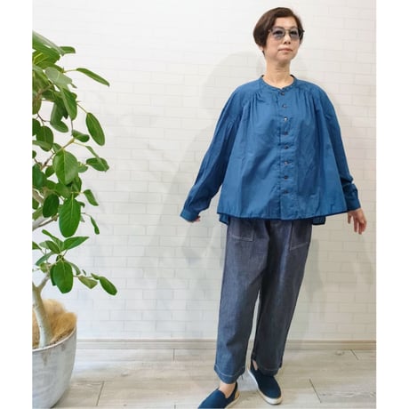 IFSH021-261　インディゴビッグギャザーシャツ