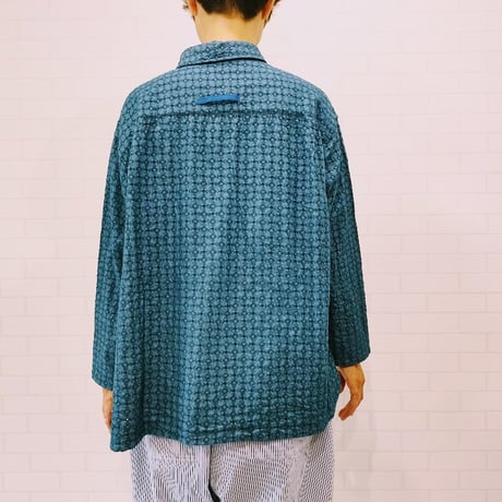 IFSH020-251　インディゴレース　シャツ  　ブルー×ネイビー