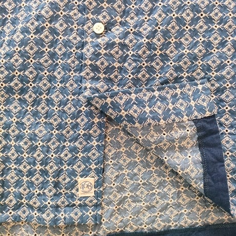 IFSH020-251　インディゴレース　シャツ  　サックス×白