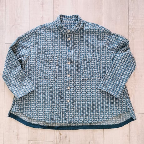 IFSH020-251　インディゴレース　シャツ  　サックス×白