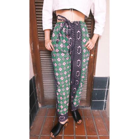 African batik pants / green×pink