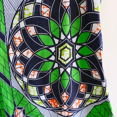 African batik asymmetry cami dress “green”