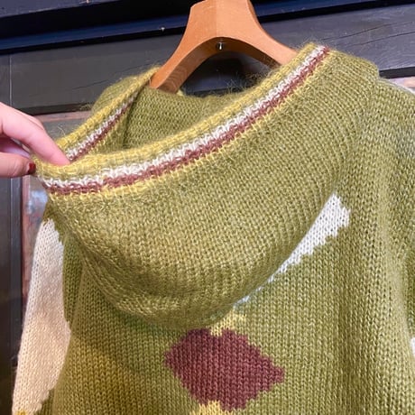 "argyle" mohair hooded knit / made in Italy