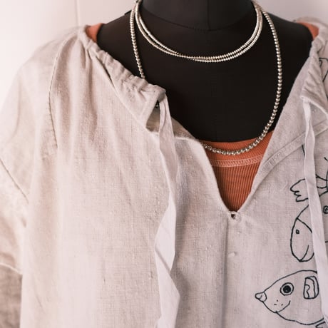 eski. × 画楽 / antique linen smock / animal