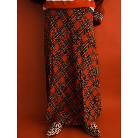 wool flare check skirt / red