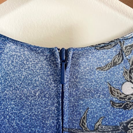 70s crimplene blue dress “birds”