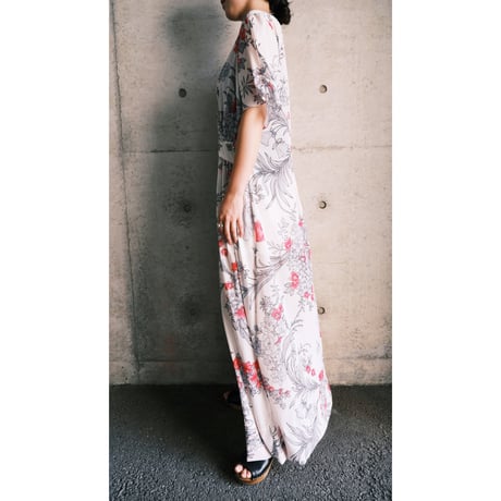 see-through flower white dress “pink×gray”