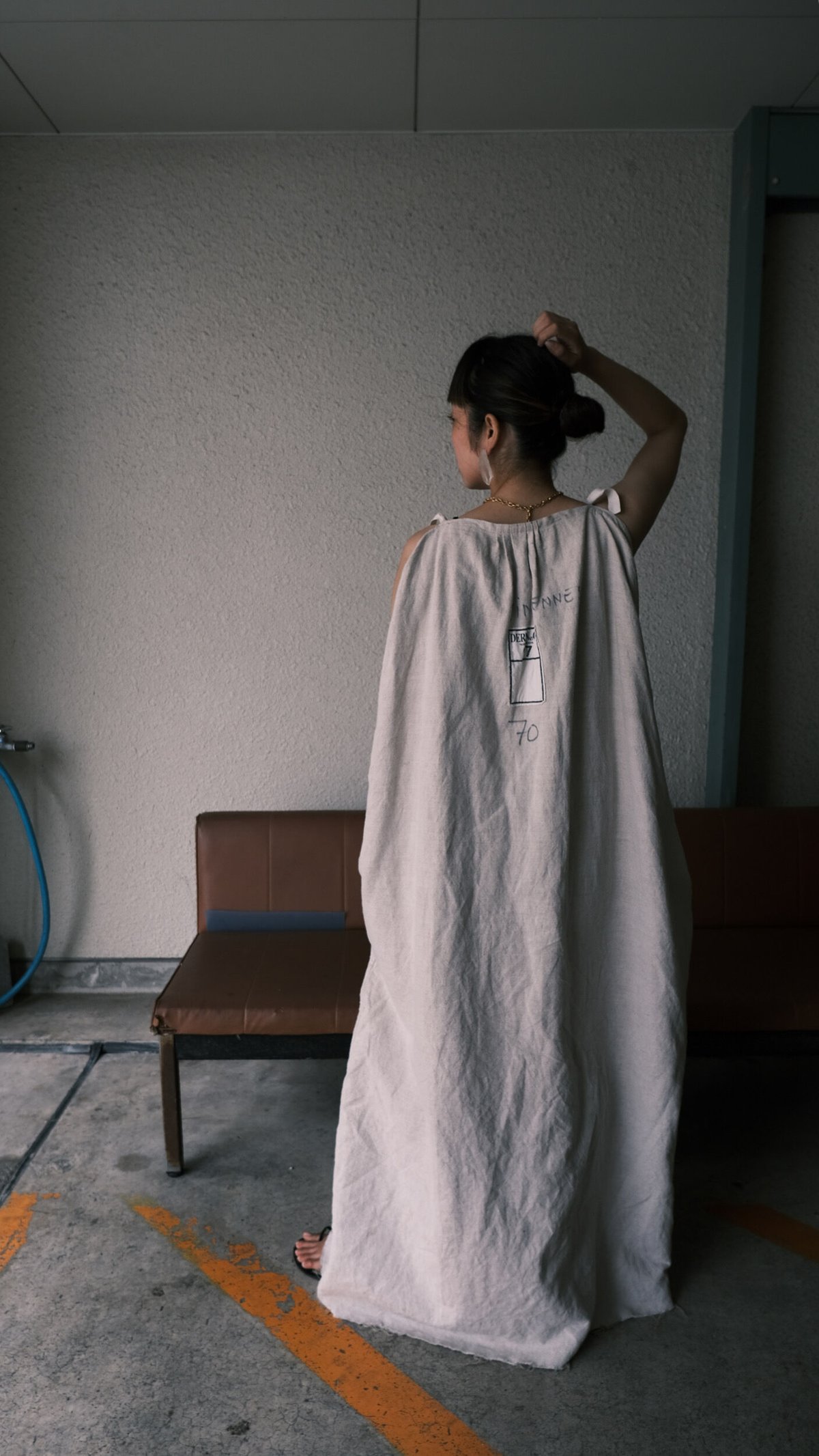 eski.エスキ　リメイクリネンドレス　ホワイト　ヴィンテージ　ワンピース eski. original remake linen dress / beige / pl