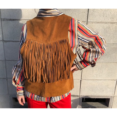 70s big collar stripe shirt