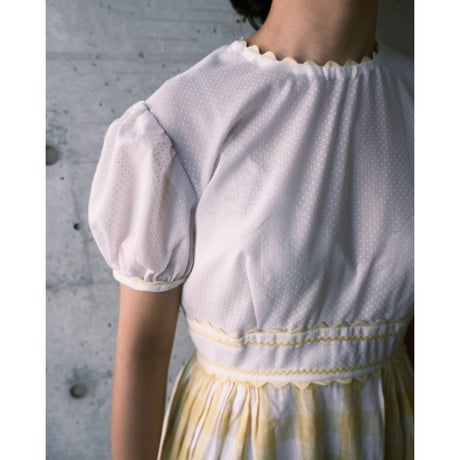 70s white × gingham check dress