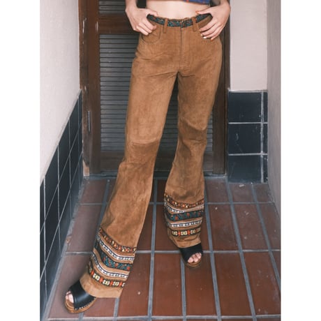 leather flare pants with tyrol tape