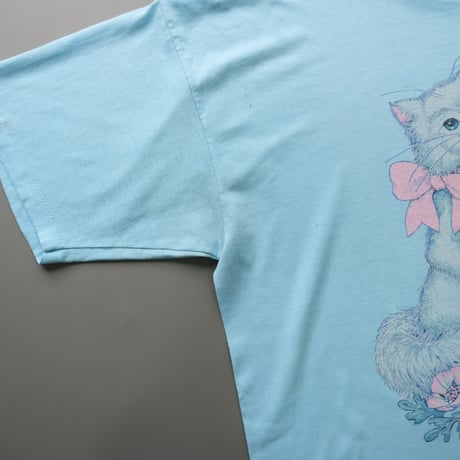 old print tee "cat" / blue