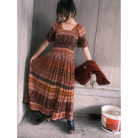 paisley shirring dress