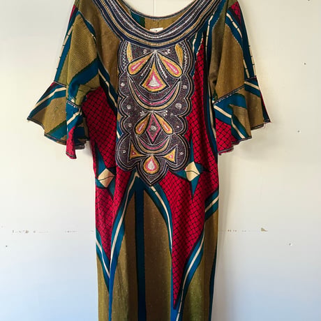 batik dress / red × mustard
