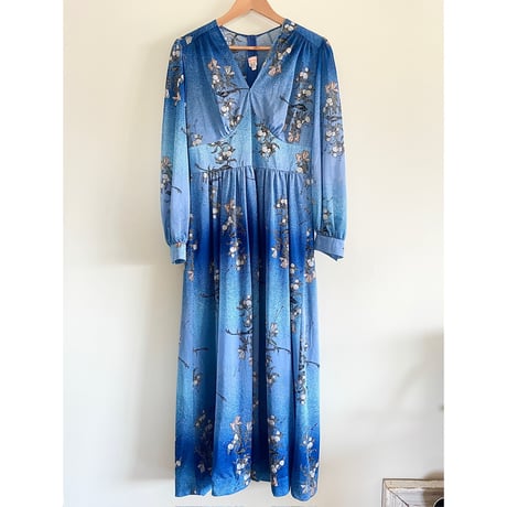 70s crimplene blue dress “birds”