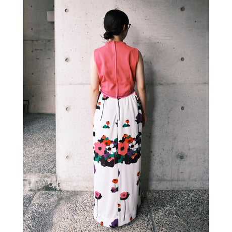 70s no-sleeve dress “pink×flower“