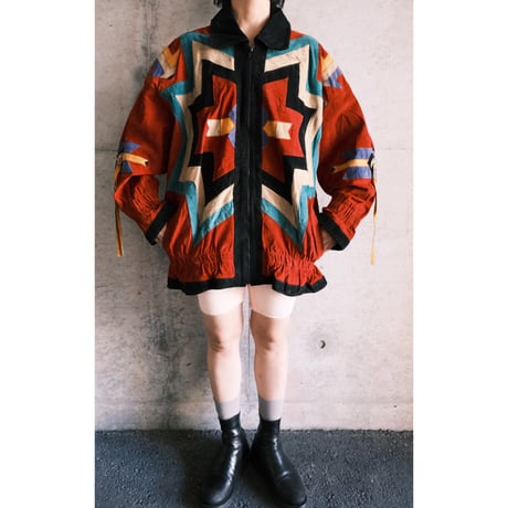 colorful leather designed jacket with concho