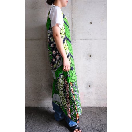 African batik asymmetry cami dress “green”