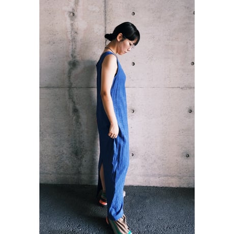 no-sleeve flower designed blue dress