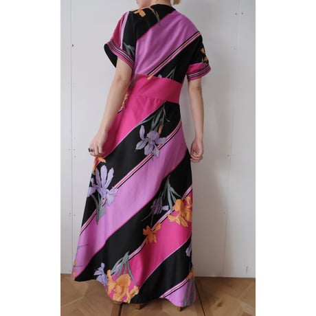 70s vintage flower print poly dress