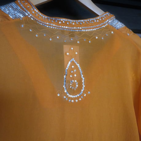 see-through embroidery blouse/orange