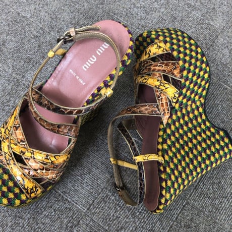 miumiu / python × wool textile  sandals