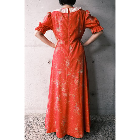 70s puff sleeve flower dress / red