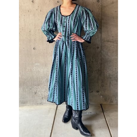stripe tyrolean dress (blk×blu)