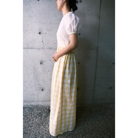 70s white × gingham check dress