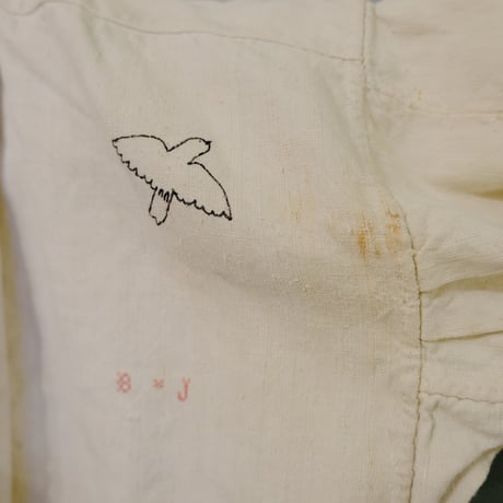 eski × 画楽 / hand paint "birds" antique smock