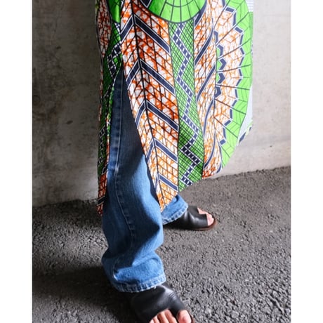 African batik asymmetry cami dress “green”