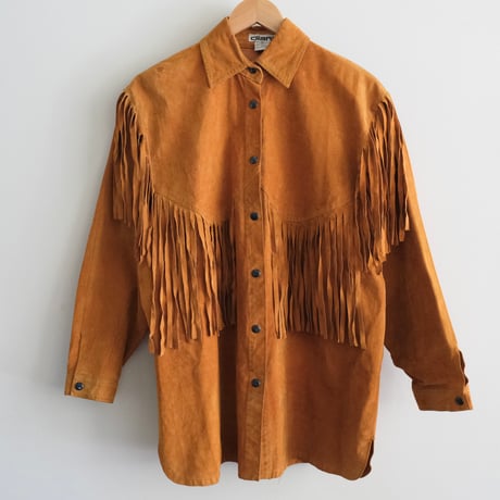 camel leather jacket with fringe