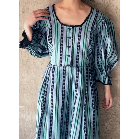 stripe tyrolean dress (blk×blu)