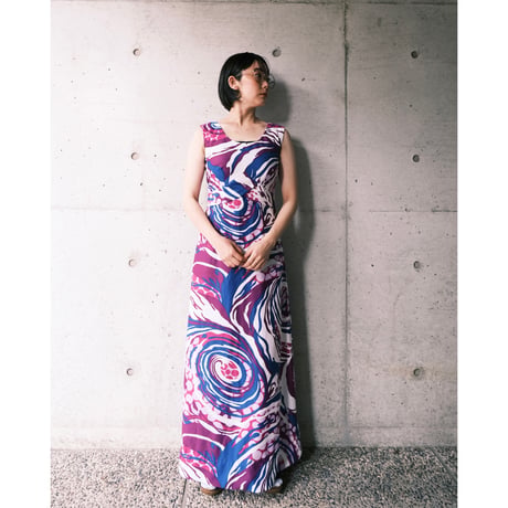 70s Hawaiian designed dress “purple×blue”