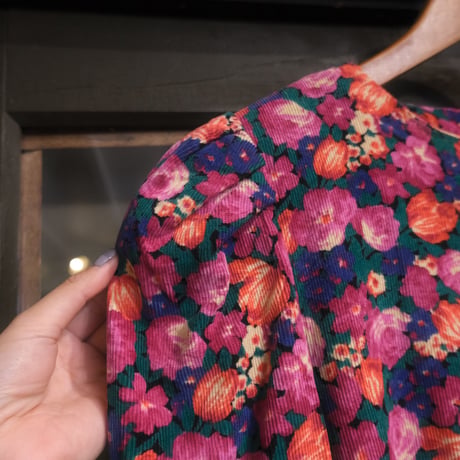 puff sleeve flower print corduroy dress