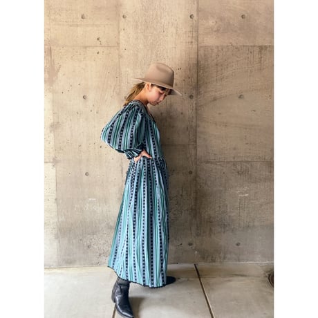 stripe tyrolean dress (blk×blu)