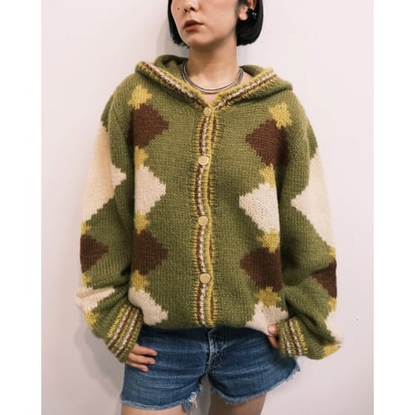 "argyle" mohair hooded knit / made in Italy